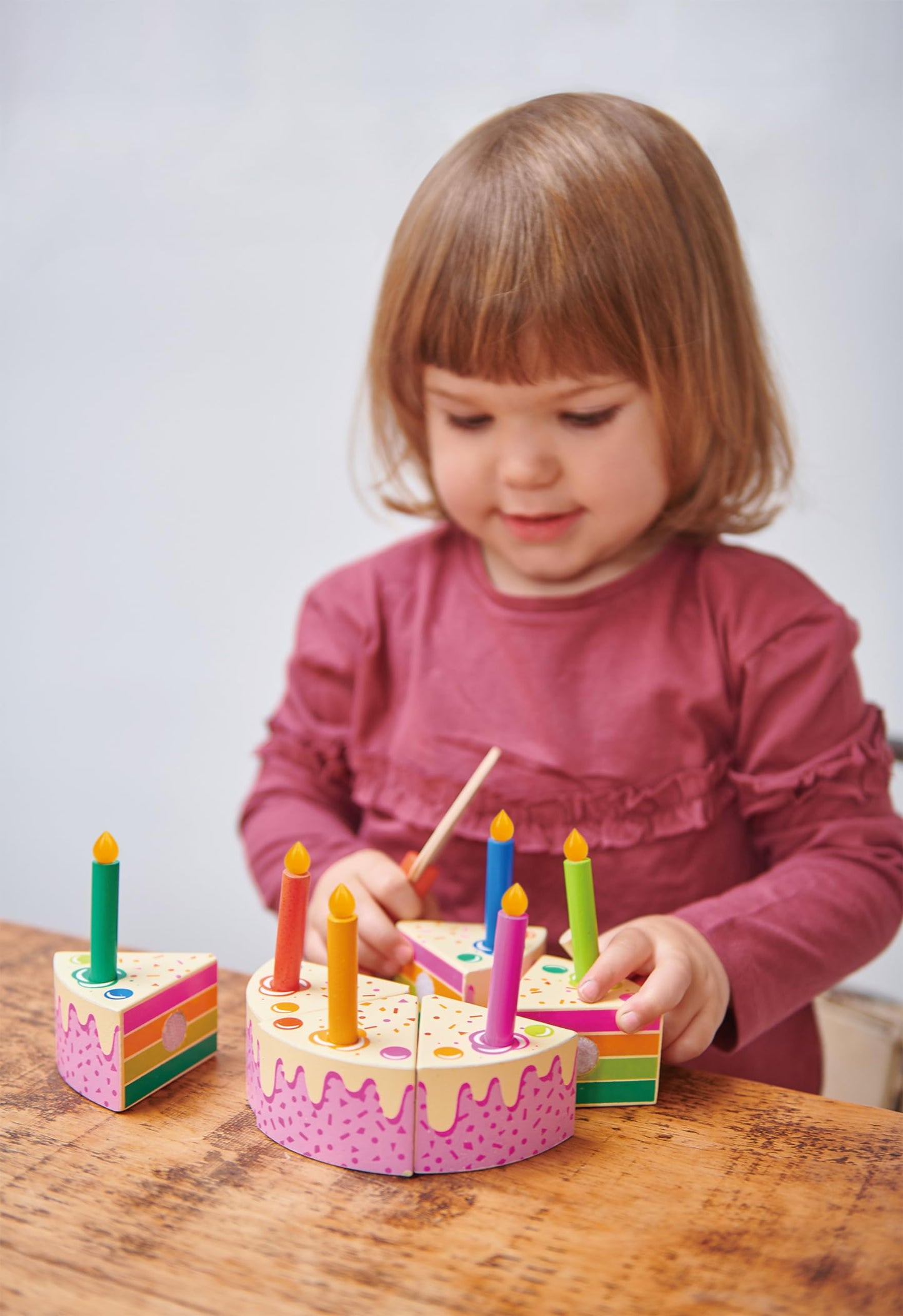 Tender Leaf Toys Rainbow Birthday Cake – Wooden Pretend Play Cake with Candles & Slices