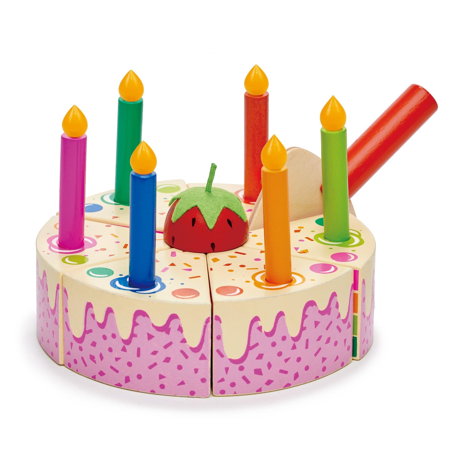 Tender Leaf Toys Rainbow Birthday Cake – Wooden Pretend Play Cake with Candles & Slices