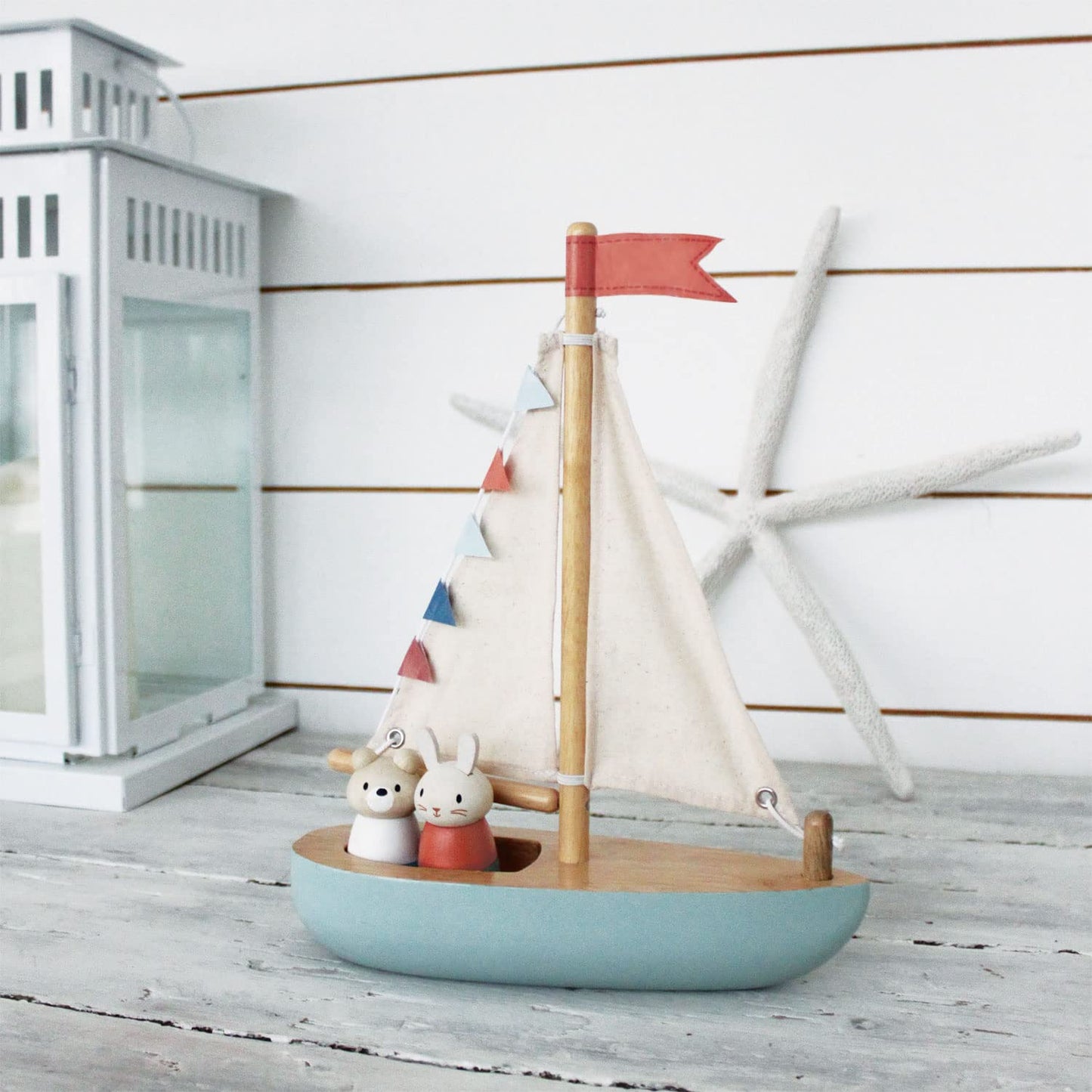 Tender Leaf Toys Sailaway Boat – Educational Wooden Sailing Boat with 2 Animal Figures