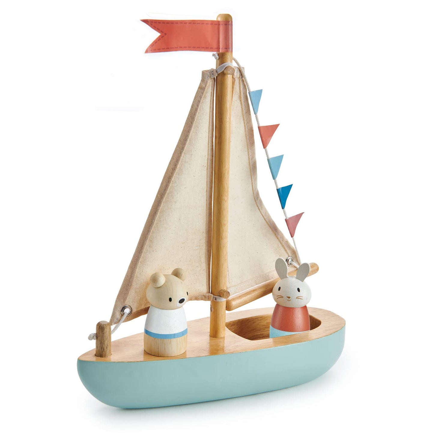 Tender Leaf Toys Sailaway Boat – Educational Wooden Sailing Boat with 2 Animal Figures