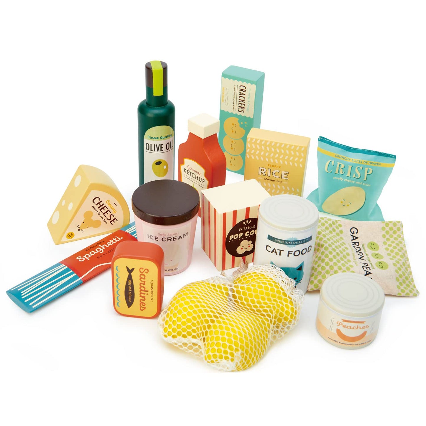 Tender Leaf Toys - Supermarket Grocery Set - 17 Pcs Wooden Pretend Play Food for Roleplay (Ages 3+)