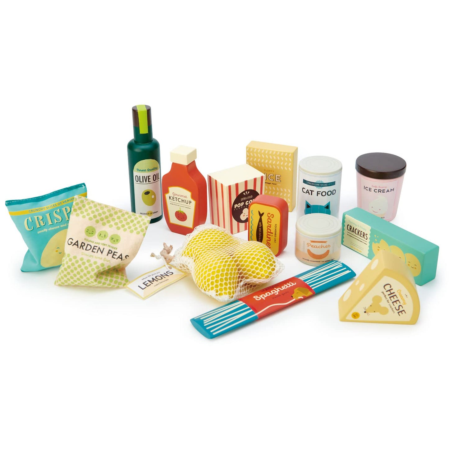 Tender Leaf Toys - Supermarket Grocery Set - 17 Pcs Wooden Pretend Play Food for Roleplay (Ages 3+)