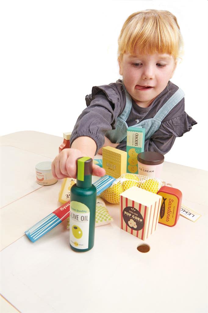 Tender Leaf Toys - Supermarket Grocery Set - 17 Pcs Wooden Pretend Play Food for Roleplay (Ages 3+)