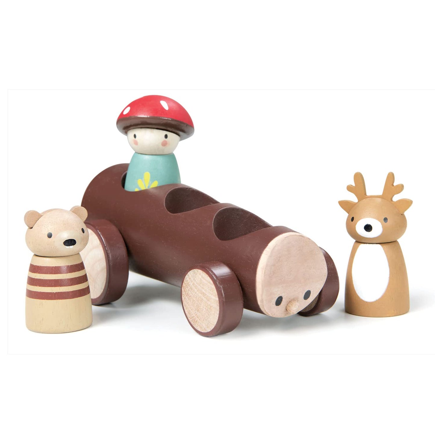 Tender Leaf Toys Timber Taxi – Wooden Log Shaped Push Vehicle with 3 Removable Characters