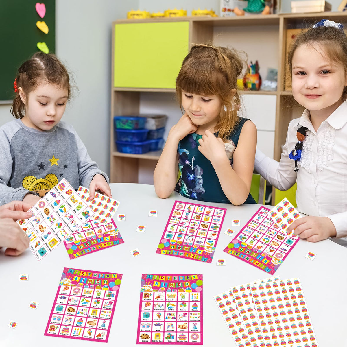 TENDFINE Birthday Bingo Game Cards – Pink 24-Player Party Set for Kids & Adults