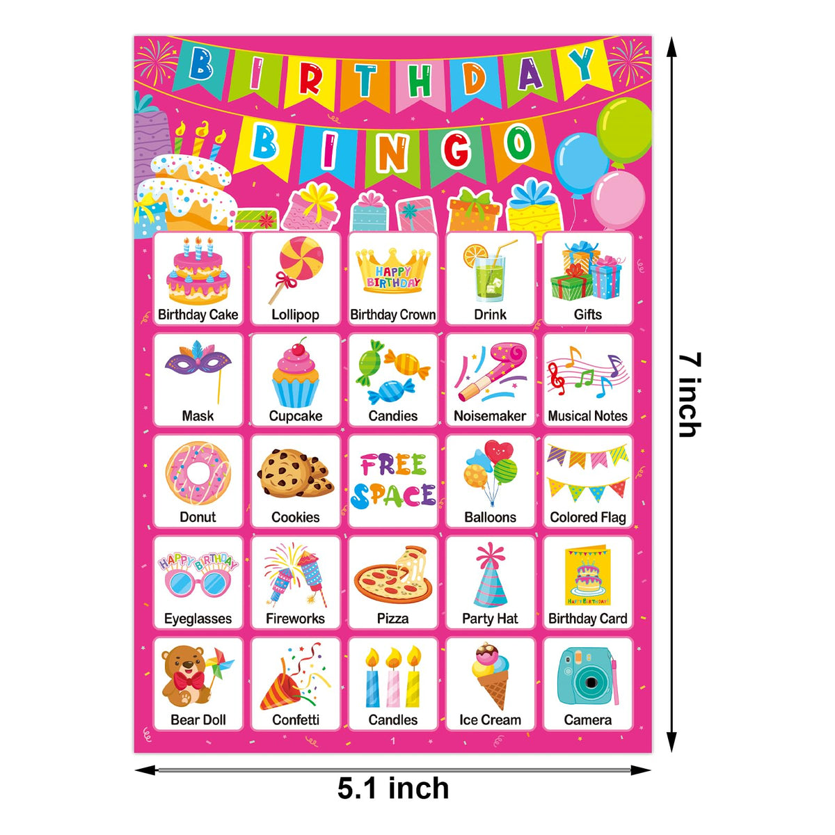 TENDFINE Birthday Bingo Game Cards – Pink 24-Player Party Set for Kids & Adults