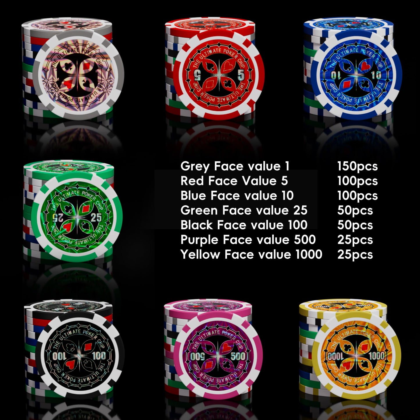 TENETMAN Texas Holdem Poker Chips Set – 500 Pcs, 11.5g Clay Chips in Aluminum Case