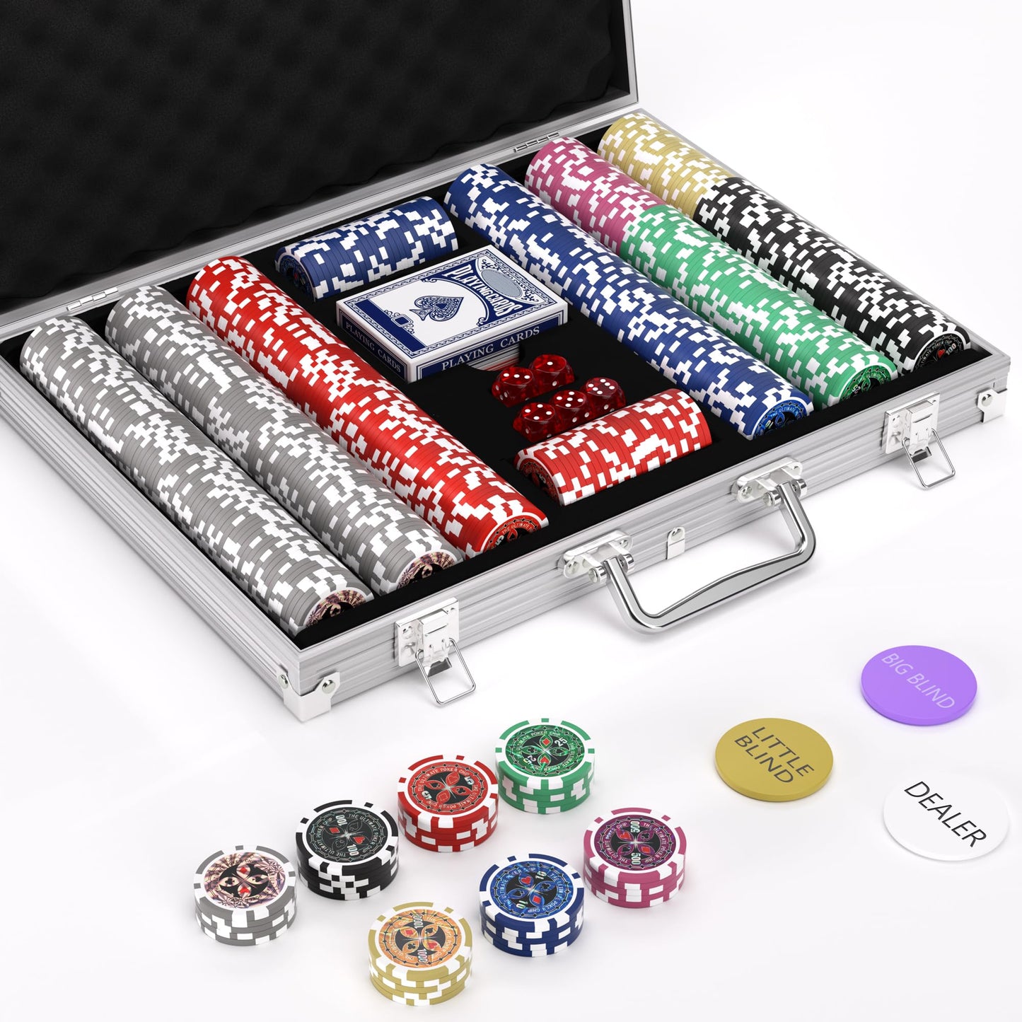 TENETMAN Texas Holdem Poker Chips Set – 500 Pcs, 11.5g Clay Chips in Aluminum Case
