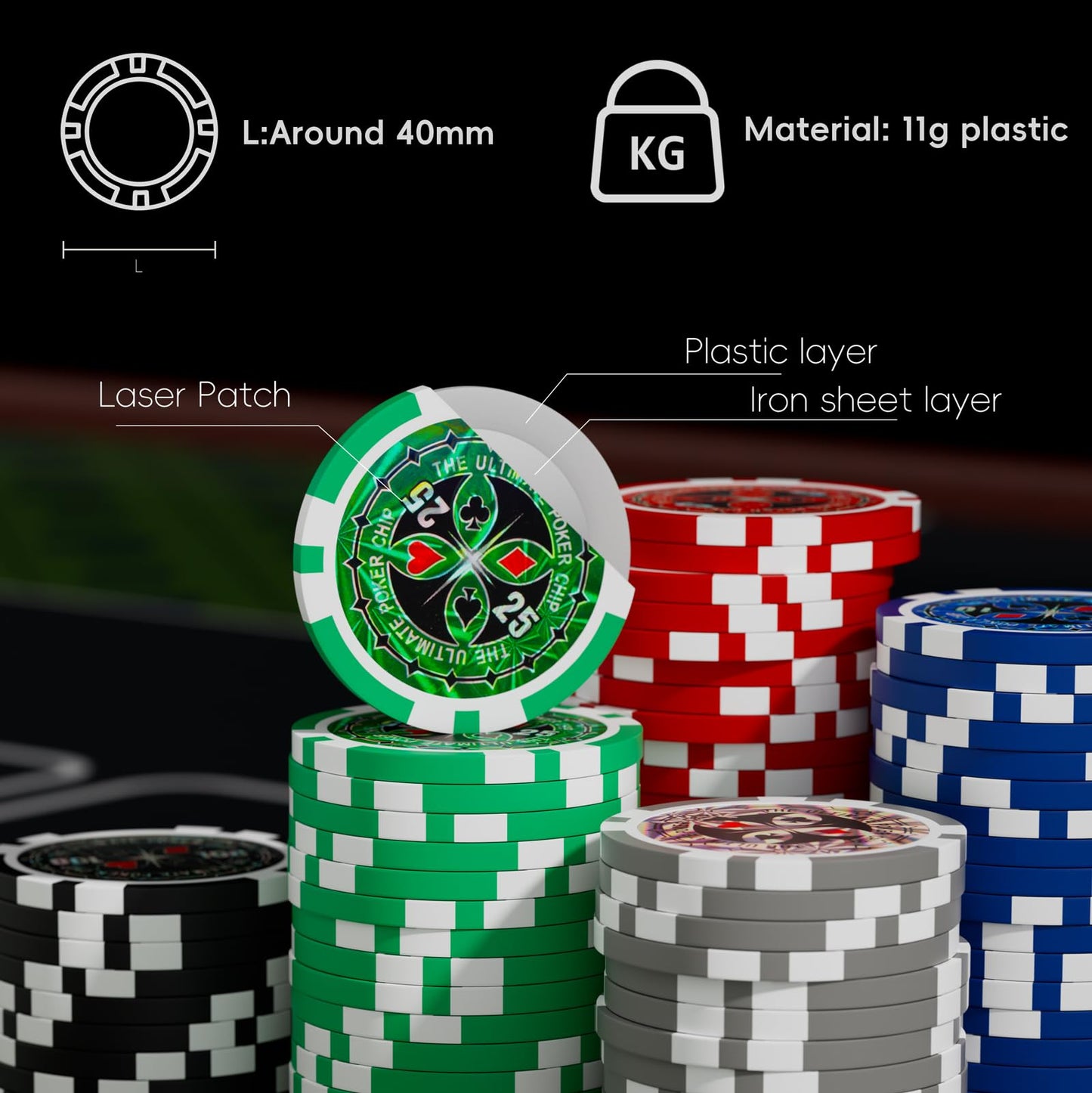 TENETMAN Texas Holdem Poker Chips Set – 500 Pcs, 11.5g Clay Chips in Aluminum Case
