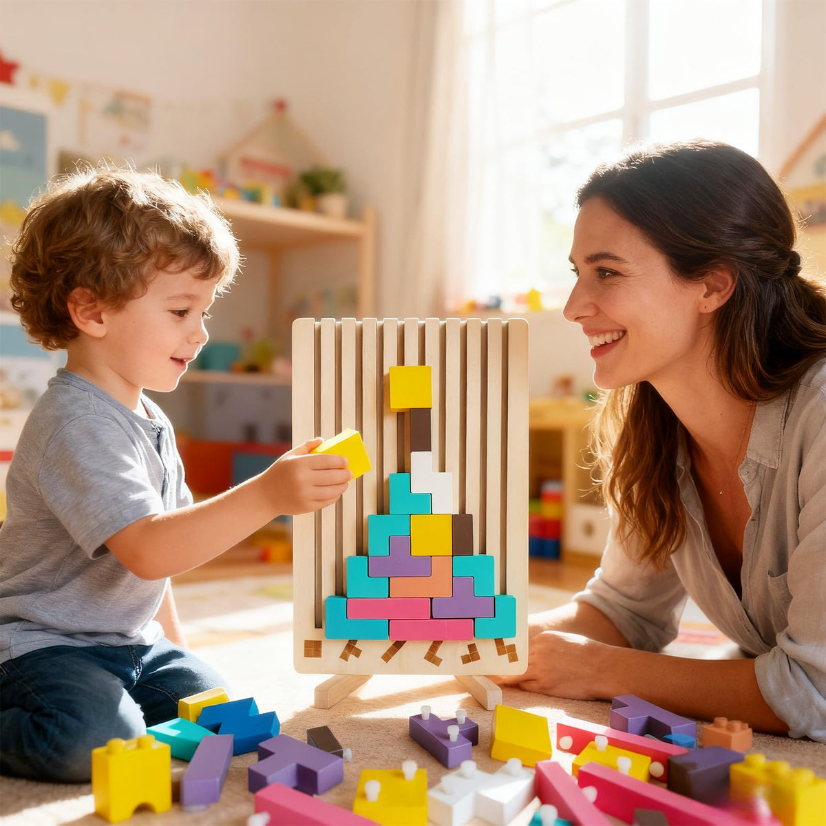 Tengantongda Wooden Stacking Puzzle – 3D Russian Block Puzzle for Kids 3-6