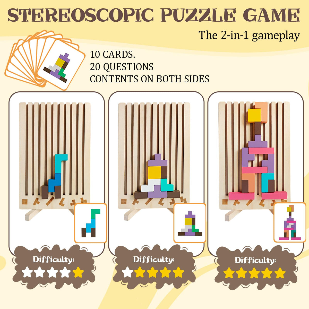 Tengantongda Wooden Stacking Puzzle – 3D Russian Block Puzzle for Kids 3-6