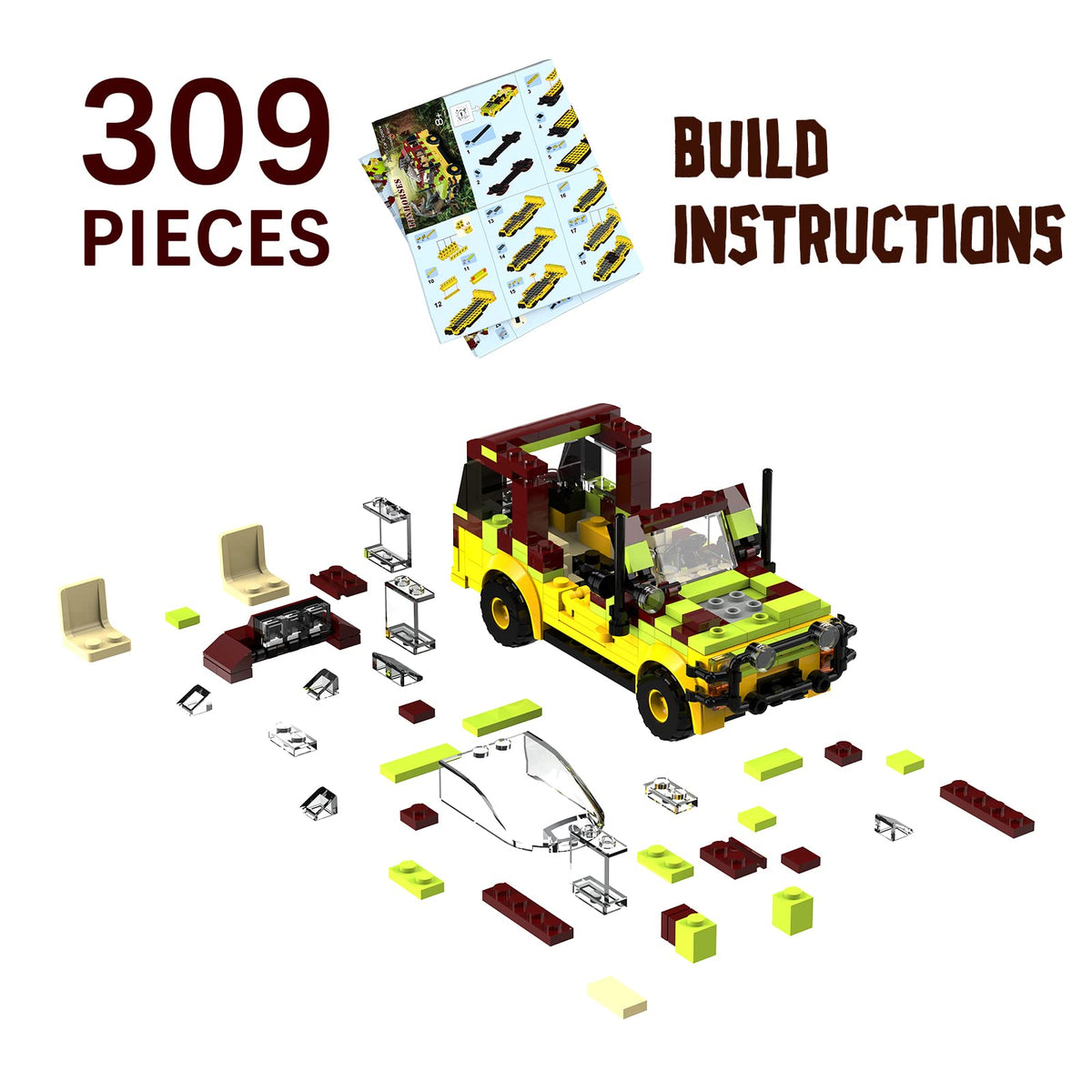 Tenhorses Jurassic Car Building Set – 309 Pcs Off-Road Dino World Bricks, Gift for Kids 6+