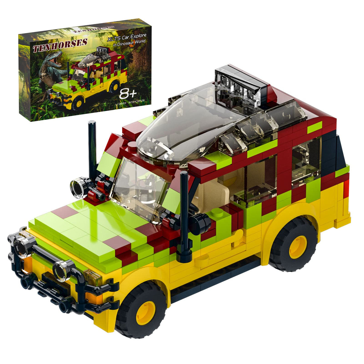 Tenhorses Jurassic Car Building Set – 309 Pcs Off-Road Dino World Bricks, Gift for Kids 6+