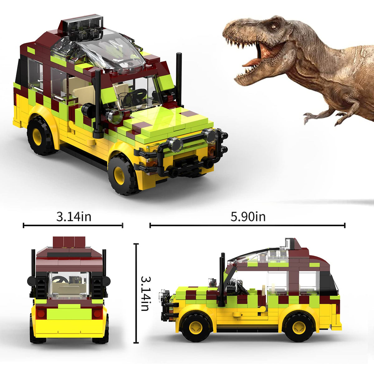 Tenhorses Jurassic Car Building Set – 309 Pcs Off-Road Dino World Bricks, Gift for Kids 6+