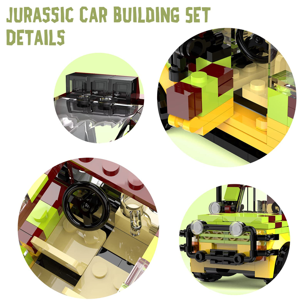 Tenhorses Jurassic Car Building Set – 309 Pcs Off-Road Dino World Bricks, Gift for Kids 6+