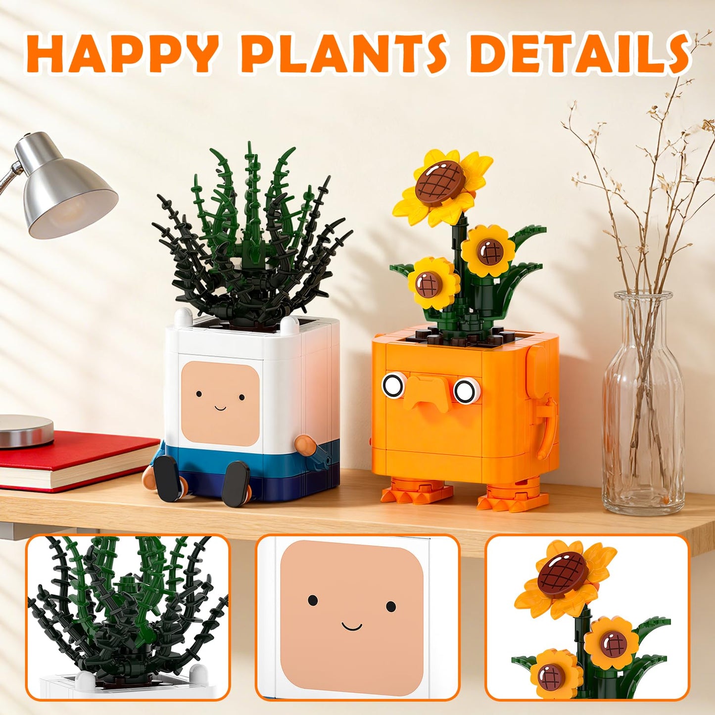 Tenhorses Happy Emotional Plants – Botanical Building Blocks Set | Sunflower LEGO-Compatible Desk Decor