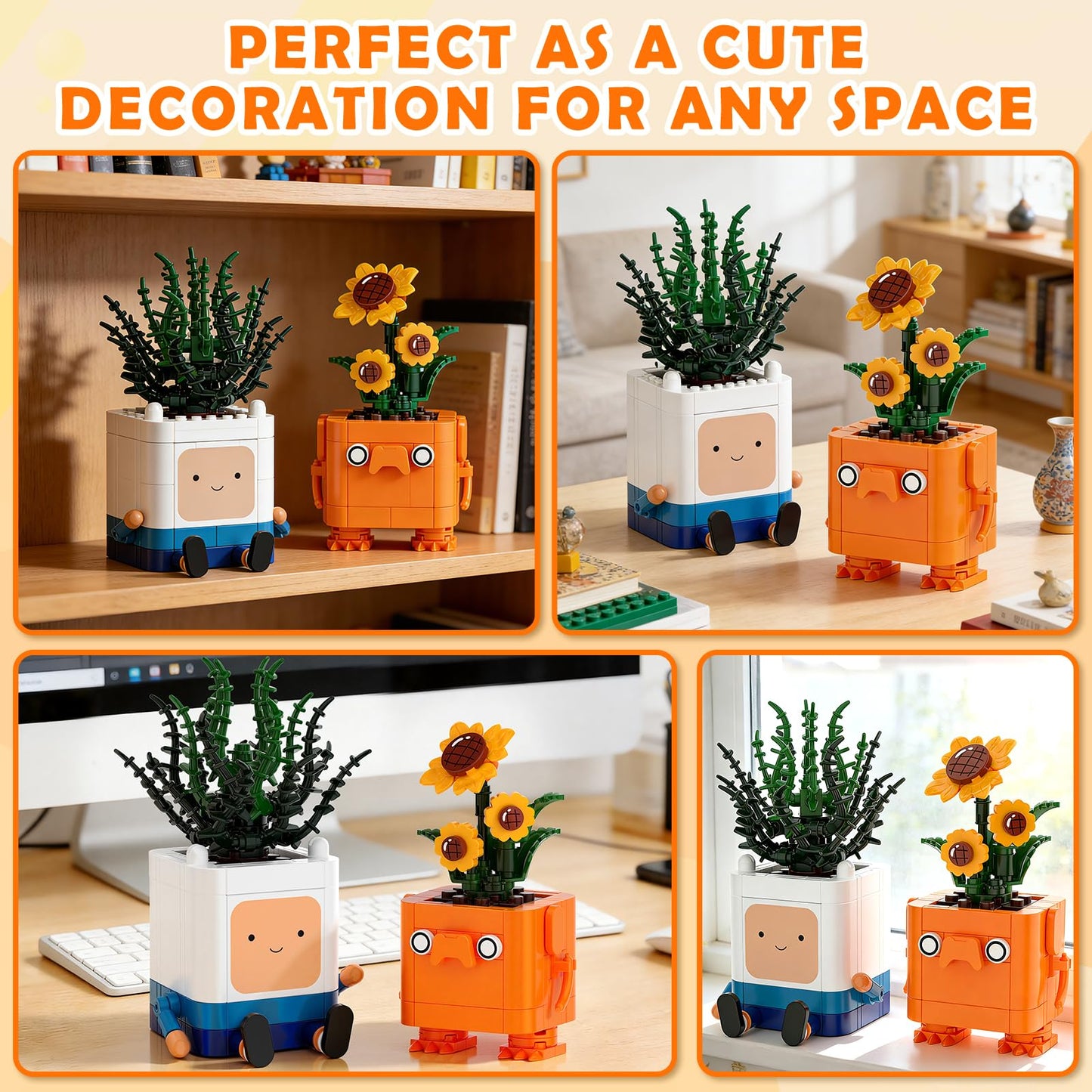 Tenhorses Happy Emotional Plants – Botanical Building Blocks Set | Sunflower LEGO-Compatible Desk Decor