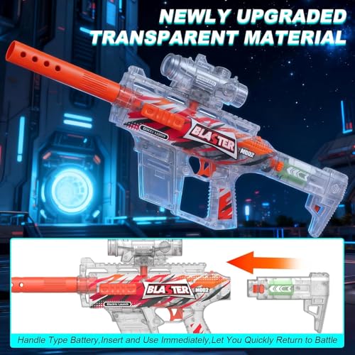 TENTAM Gel Ball Blaster Transparent Version – Semi Auto Electric, 170 FPS, 85 ft Range