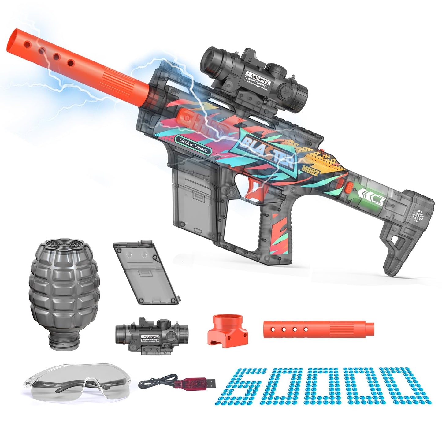 TENTAM Gel Ball Blaster Transparent Version – Semi Auto Electric, 170 FPS, 85 ft Range