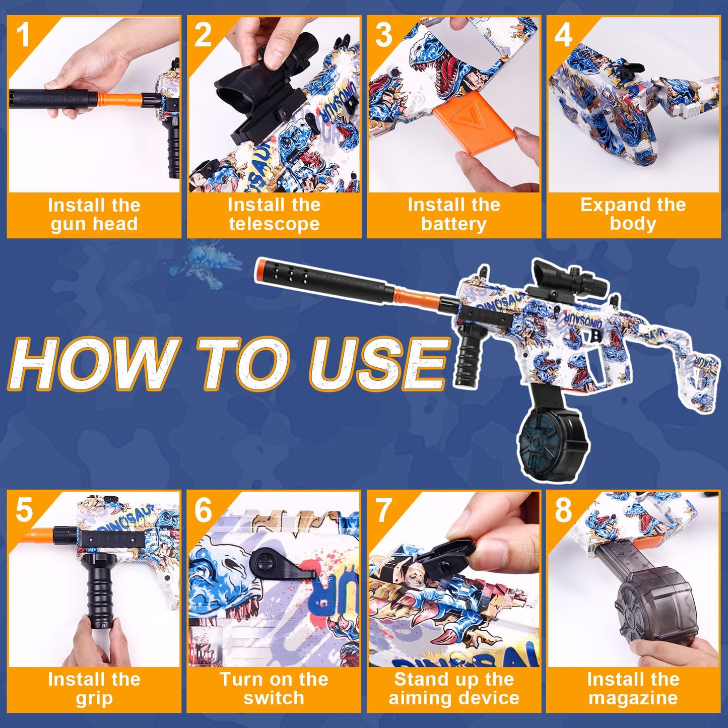 Tentam Gel Blaster Splatter Automatic - 160+ FPS, 80ft Range, Goggles & Ammo Drum