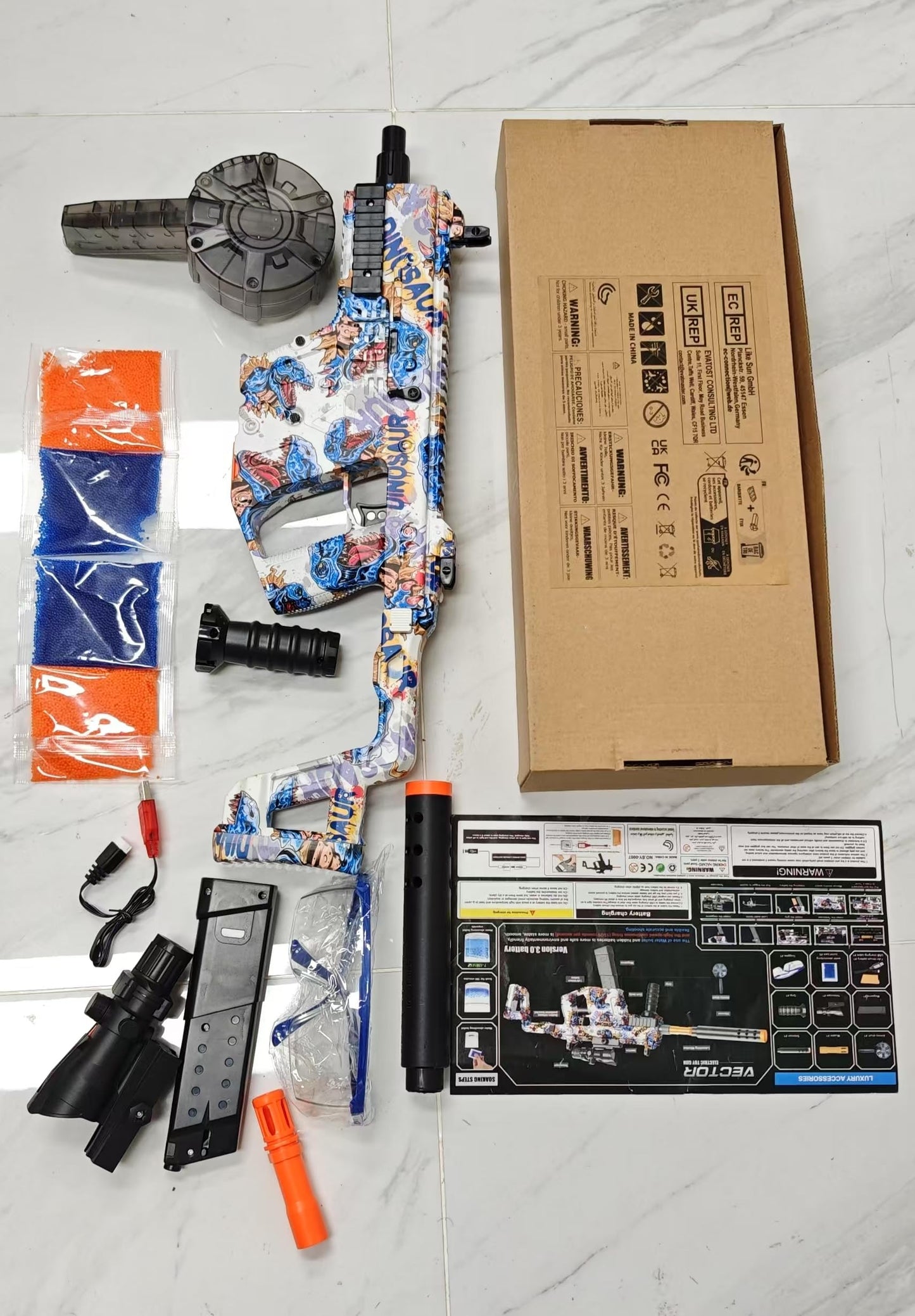 Tentam Gel Blaster Splatter Automatic - 160+ FPS, 80ft Range, Goggles & Ammo Drum