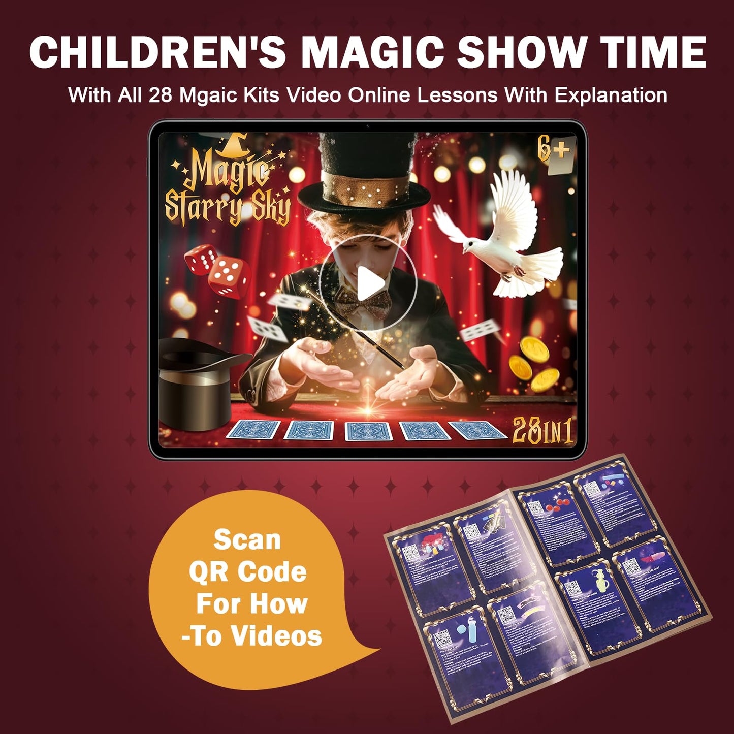 Tentam Magic Kit: 250+ Beginner Tricks + Step-by-Step Video Guides (Ages 6+)