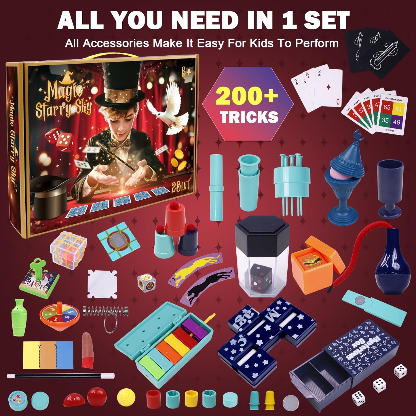 Tentam Magic Kit: 250+ Beginner Tricks + Step-by-Step Video Guides (Ages 6+)