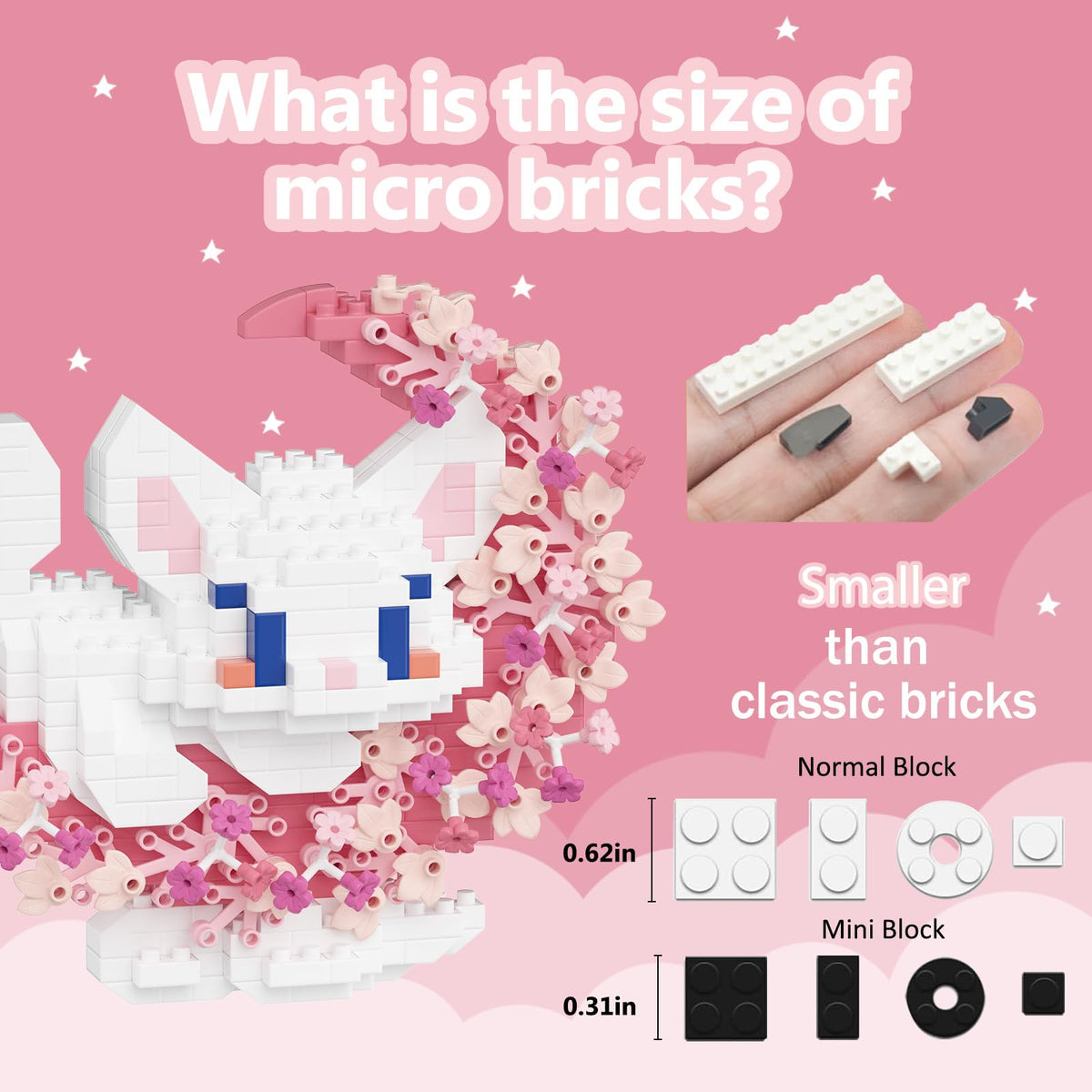 TENYEAH 2-in-1 Mini Building Block Set: Cats with Flower & Moon | Nano Brick Toys for Adults