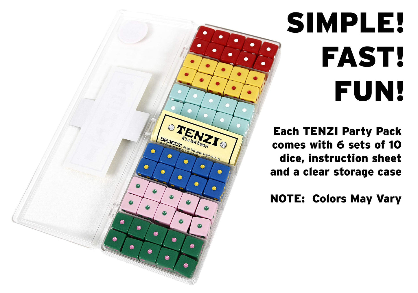 TENZI Party Pack Dice Game Bundle – 6 Sets of Colored Dice + 77 Ways to Play