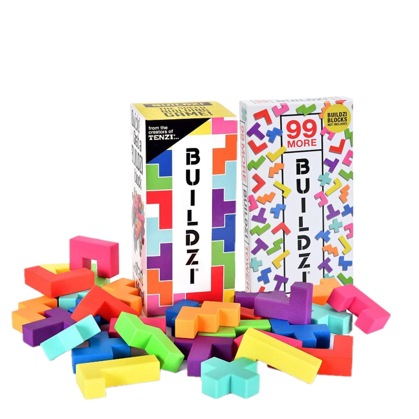 TENZI BUILDZI & 99 More Ways to Play Bundle | Fast Stacking Block Game for 2-4 Players