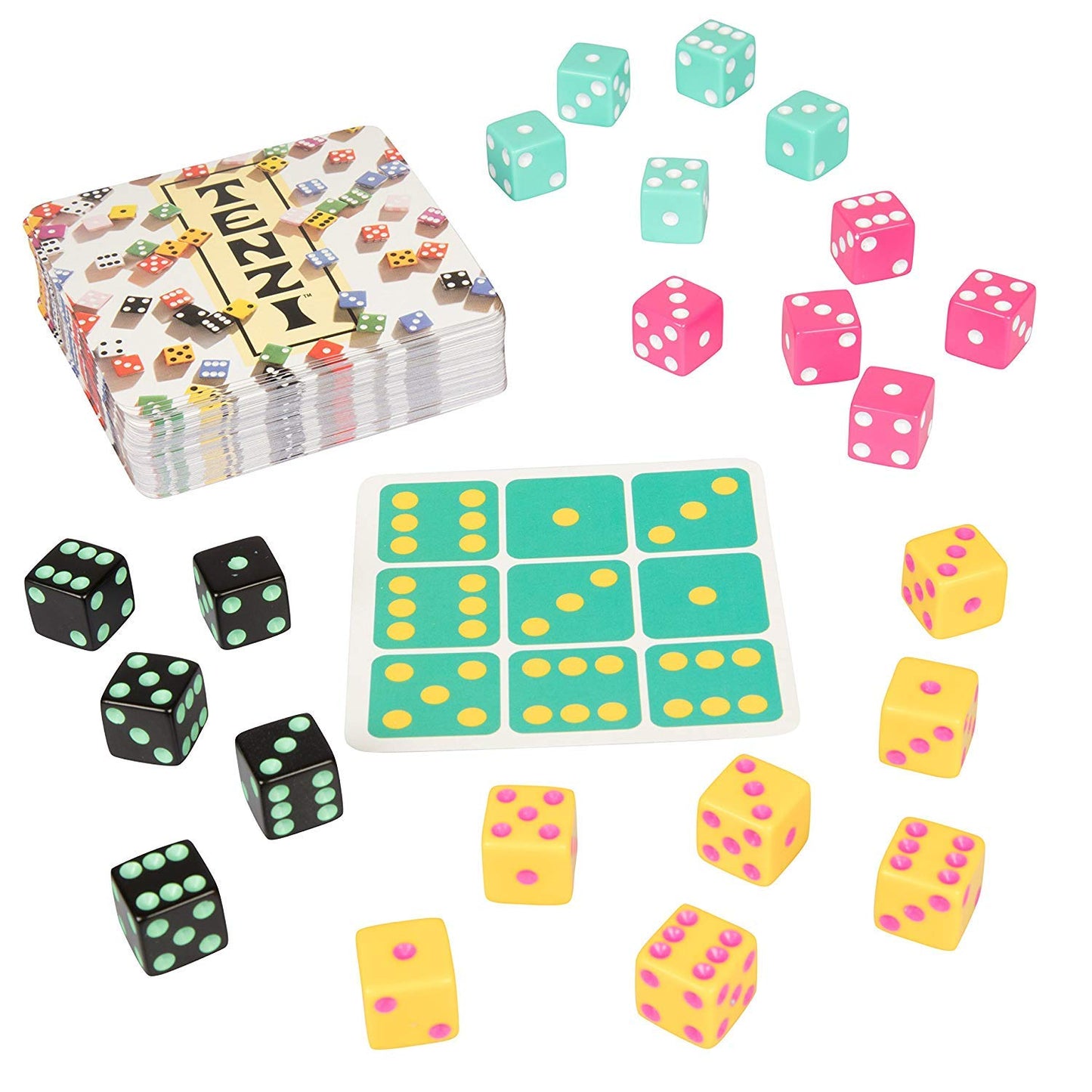 TENZI Party Pack Dice Game Bundle – 6 Sets of Colored Dice + 77 Ways to Play