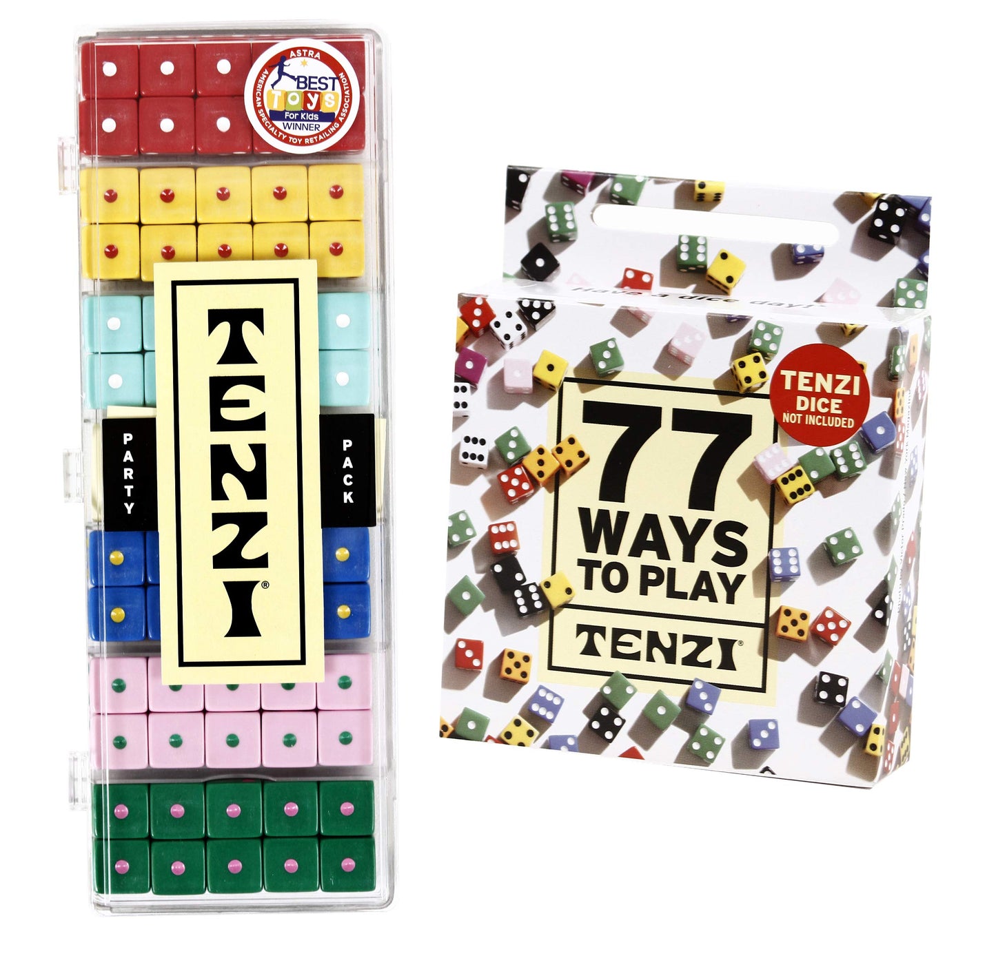 TENZI Party Pack Dice Game Bundle – 6 Sets of Colored Dice + 77 Ways to Play
