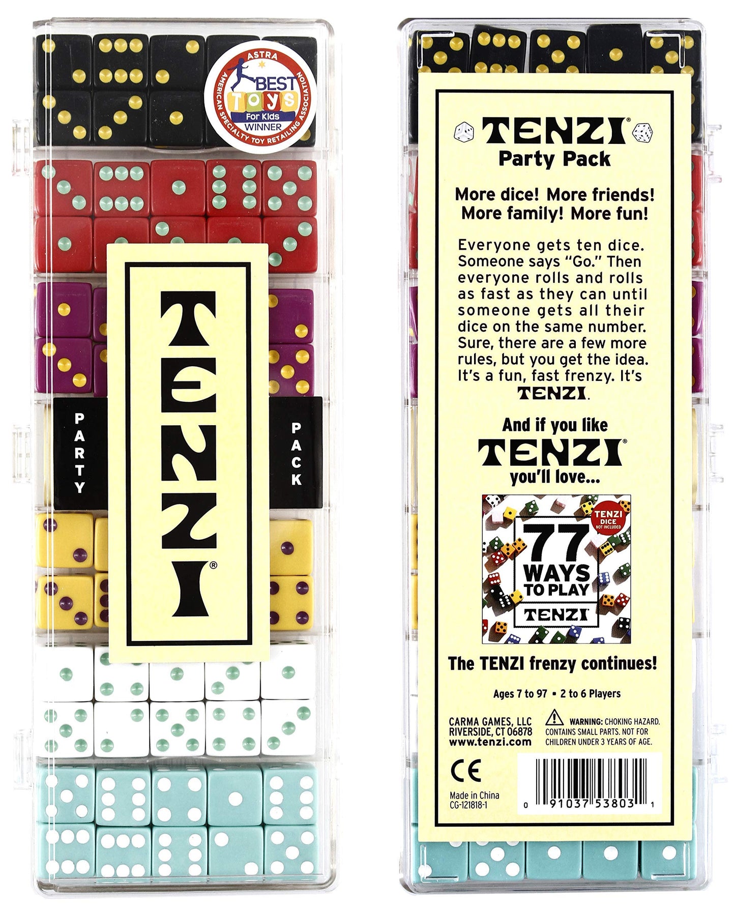 TENZI Party Pack Dice Game – Fast Family Fun, 6 Sets of 10 Dice + Storage Case