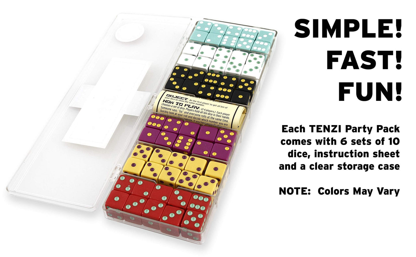 TENZI Party Pack Dice Game – Fast Family Fun, 6 Sets of 10 Dice + Storage Case