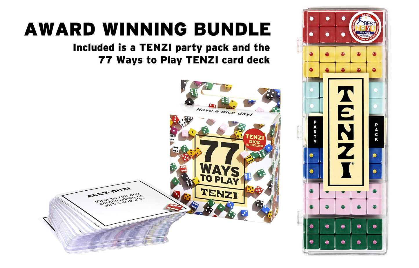 TENZI Party Pack Dice Game Bundle – 6 Sets of Colored Dice + 77 Ways to Play