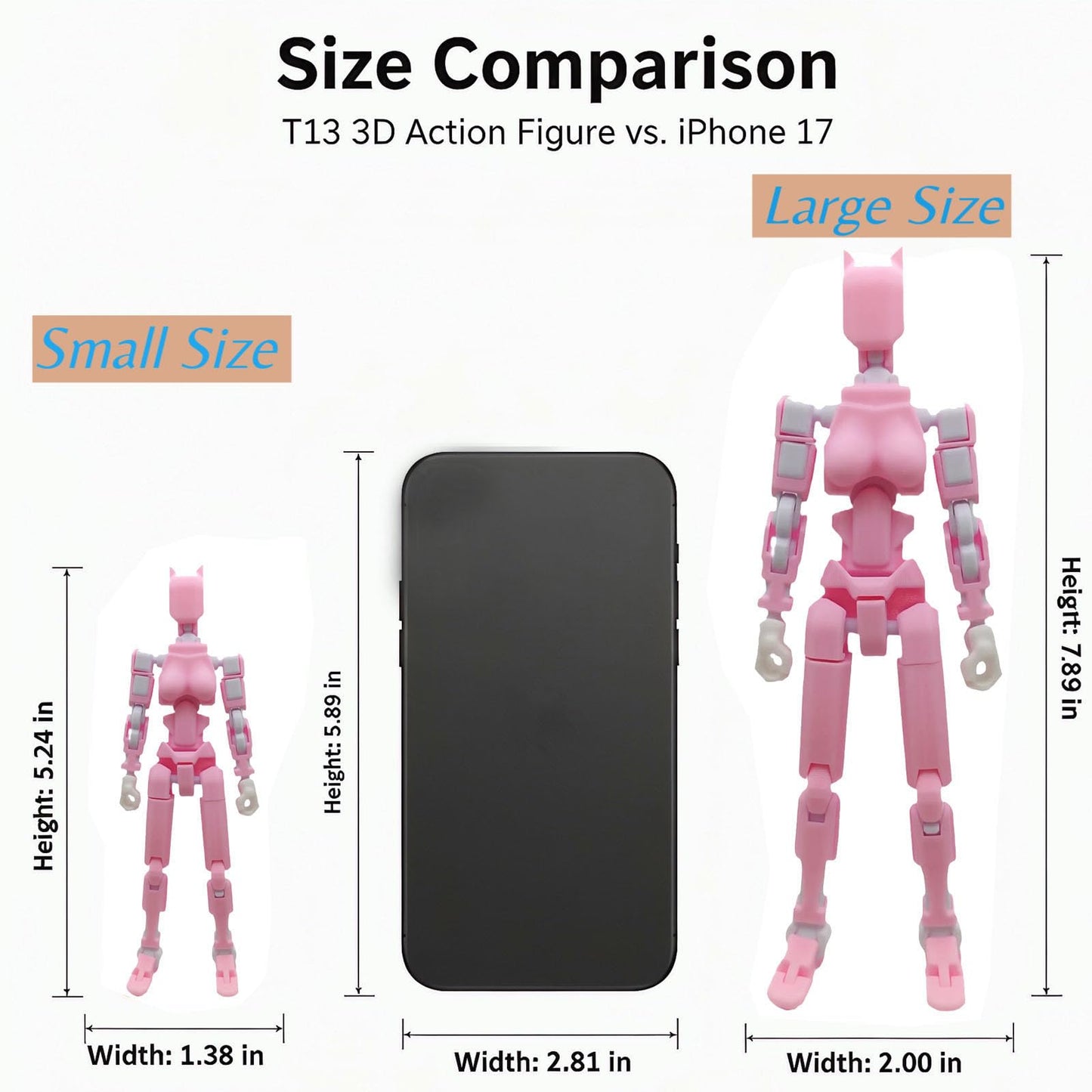 Teoboeys 7.8-inch T13 3D Action Figure with Titan Nova 13 Robo – Large Pink/White, Completed Assembly