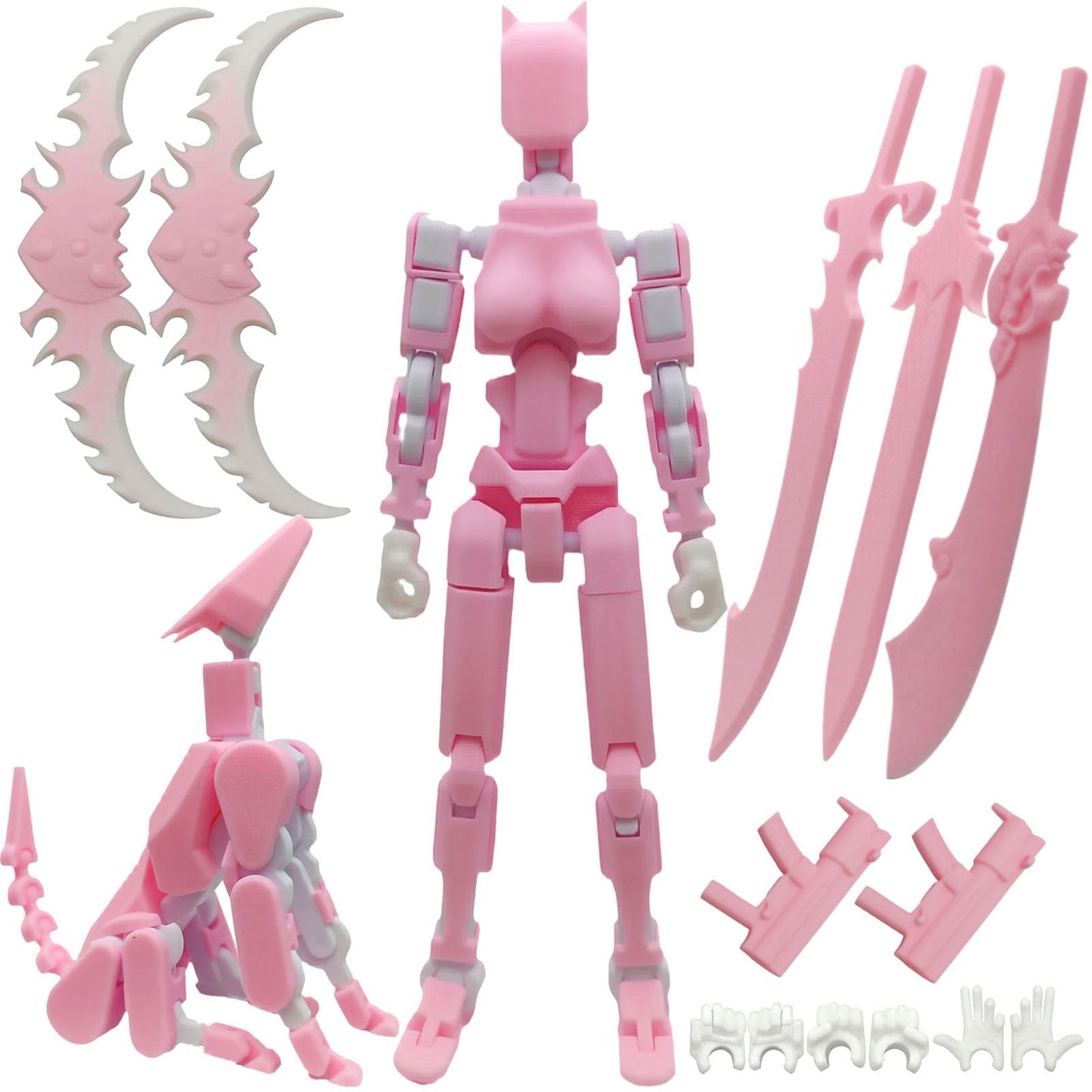 Teoboeys 7.8-inch T13 3D Action Figure with Titan Nova 13 Robo – Large Pink/White, Completed Assembly