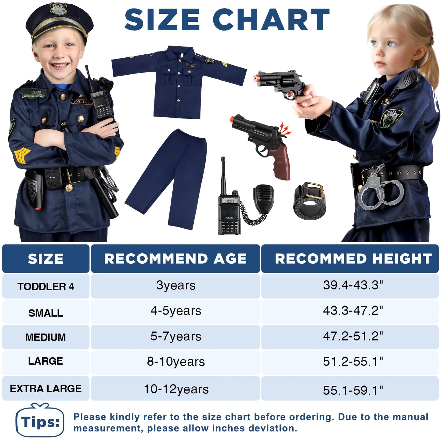 Tepsmigo Police Costume for Kids – All-in-One Role Play Kit with Lights