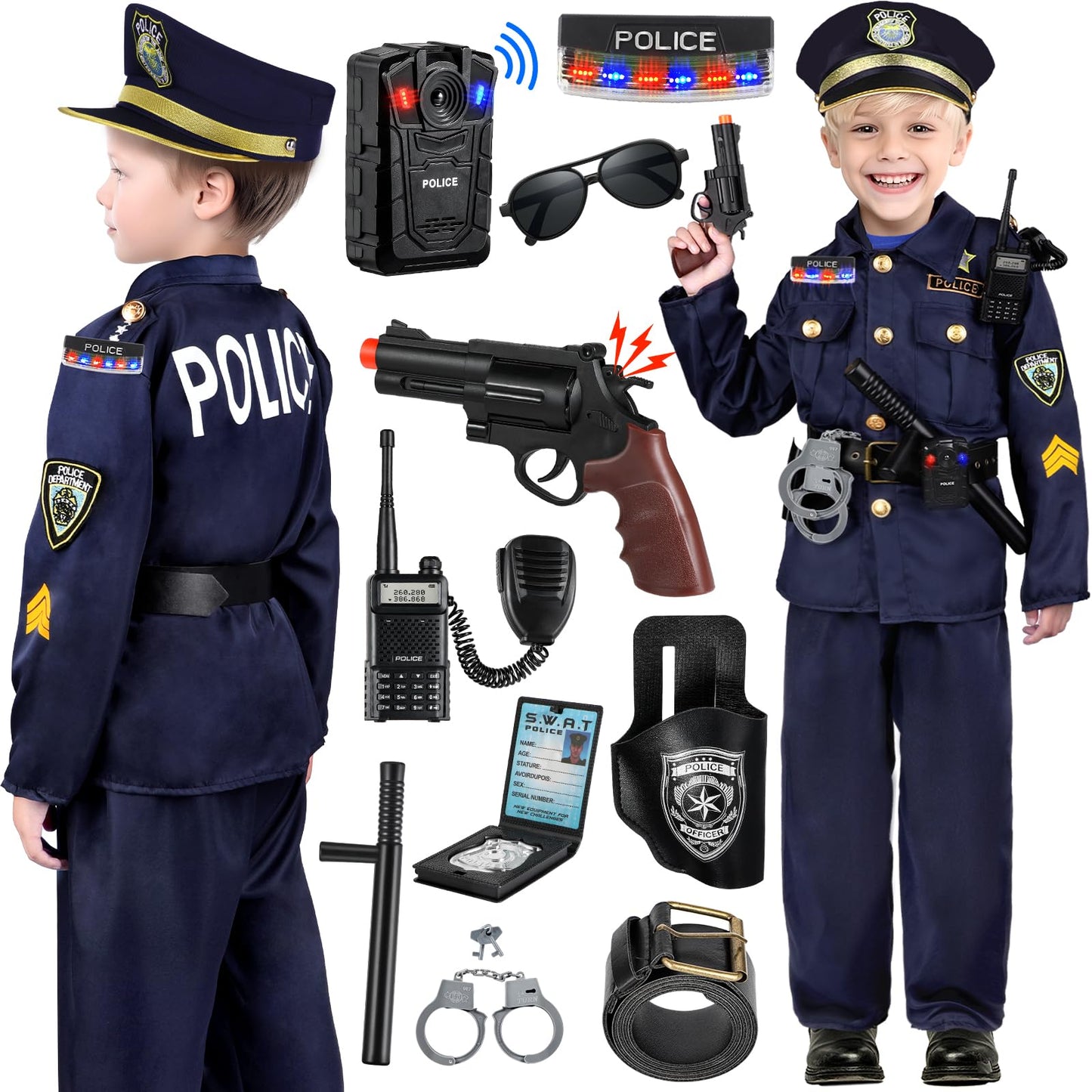 Tepsmigo Police Costume for Kids – All-in-One Role Play Kit with Lights