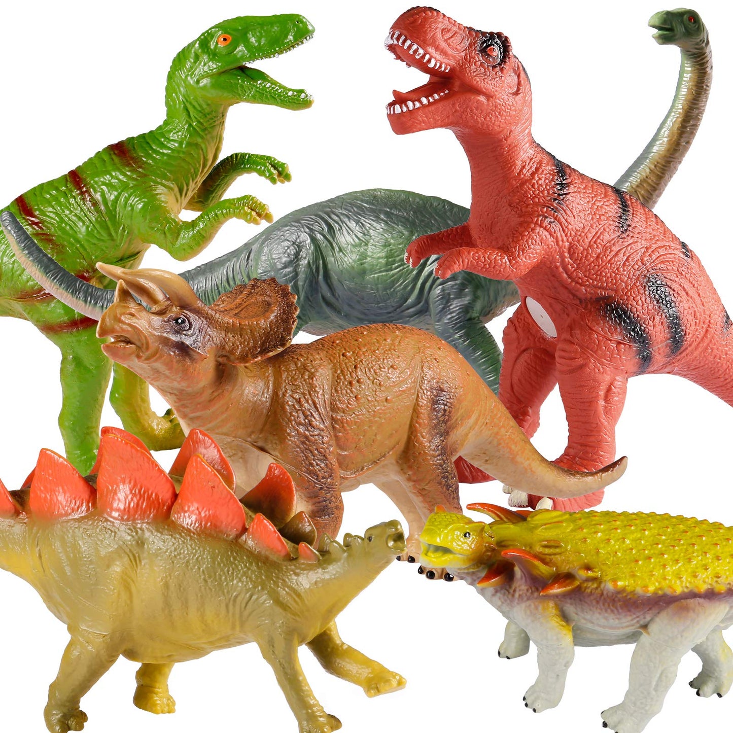 Tepsmigo Soft Dinosaur Toys Set of 6 – Jumbo T-Rex, Velociraptor & Triceratops for Kids Aged 3-7