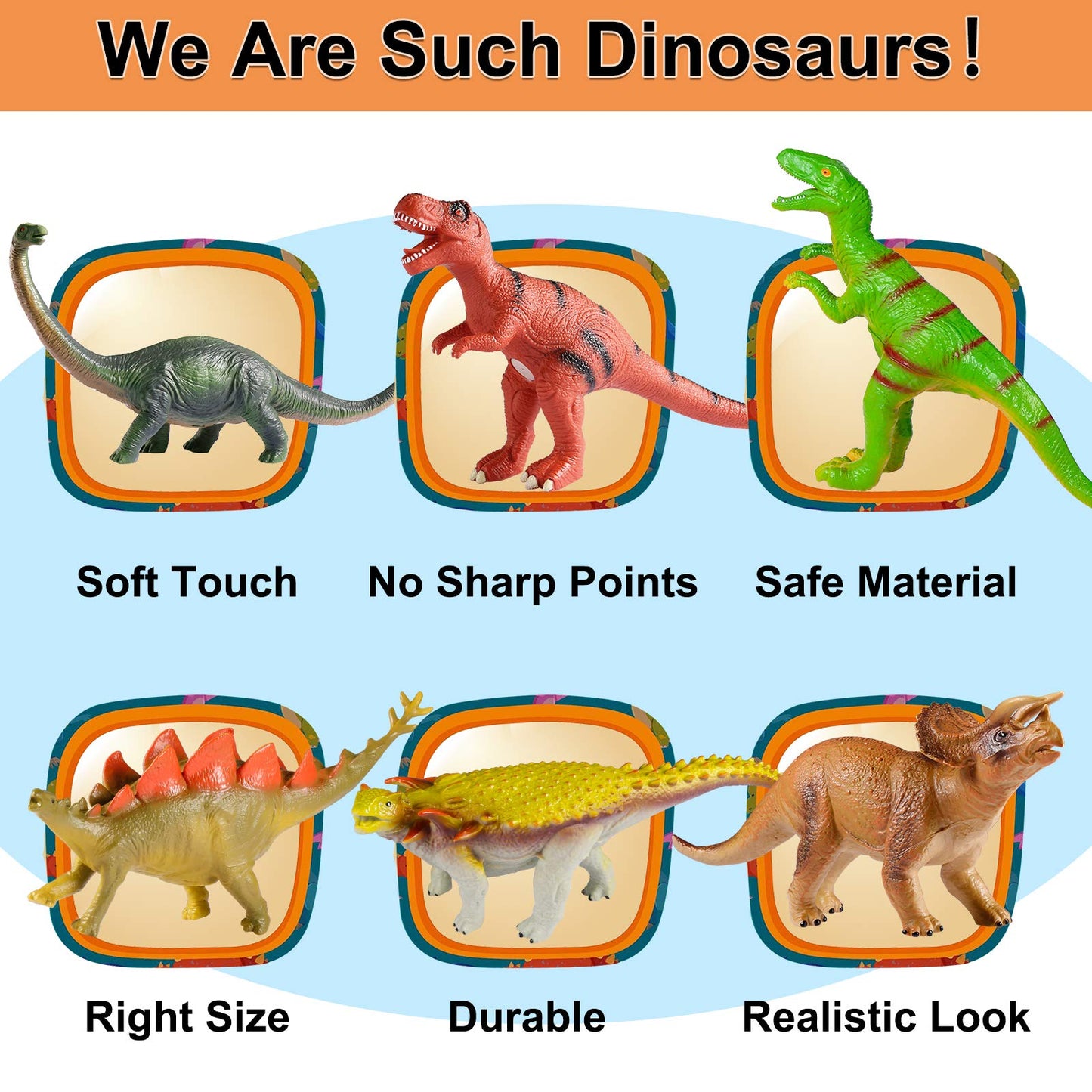 Tepsmigo Soft Dinosaur Toys Set of 6 – Jumbo T-Rex, Velociraptor & Triceratops for Kids Aged 3-7