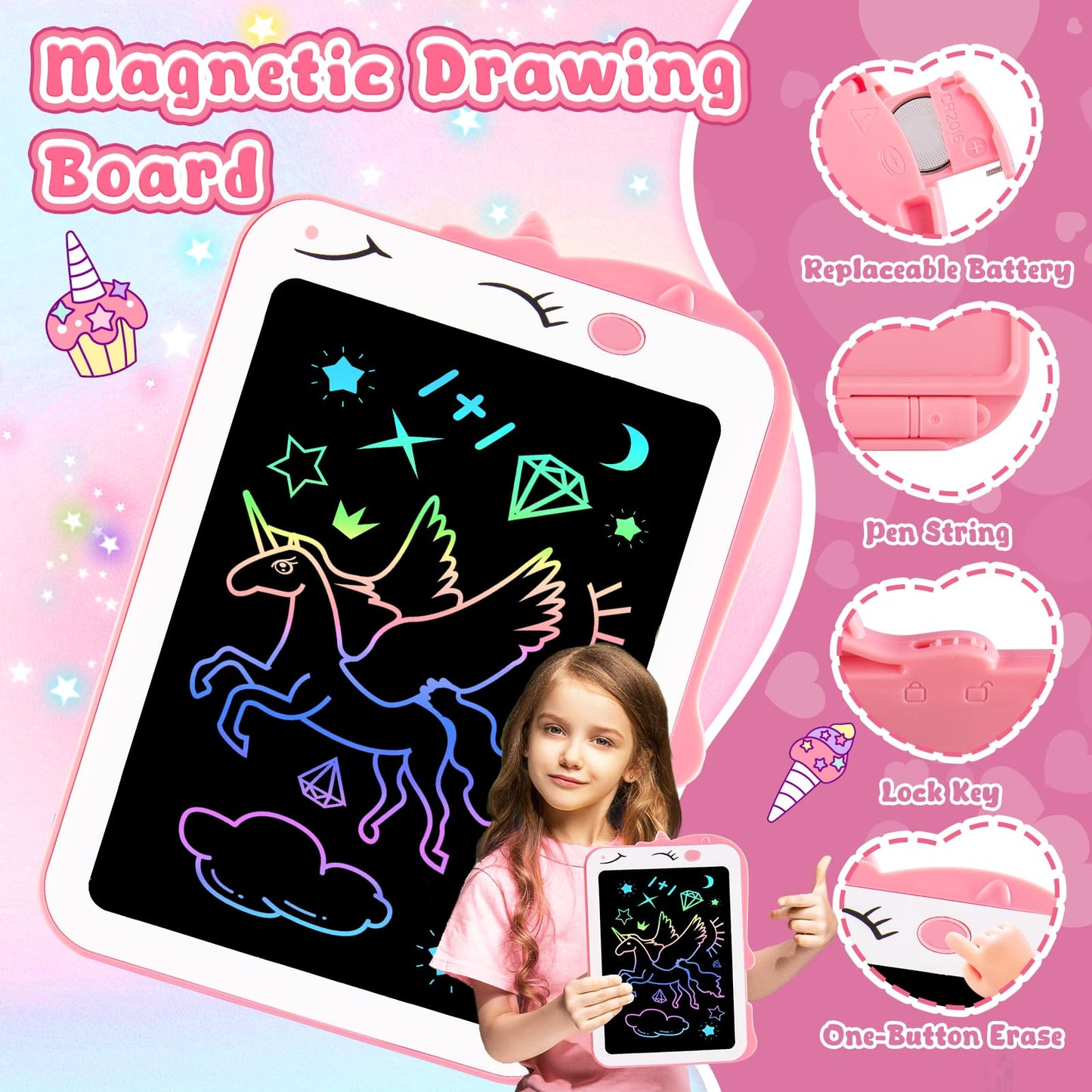 Teriph LCD Writing Tablet for Kids - 8.5 Inch Unicorn Doodle Board, Mess-Free Learning