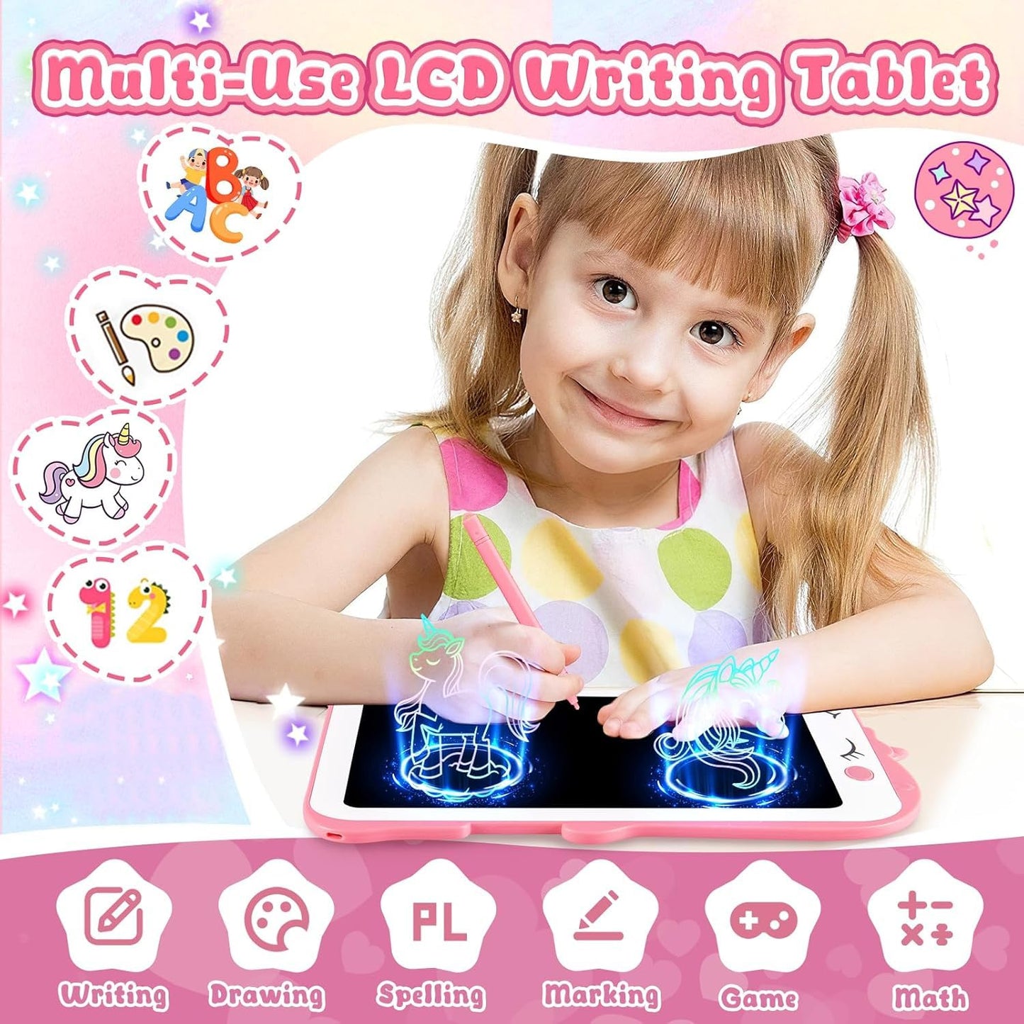 Teriph LCD Writing Tablet for Kids - 8.5 Inch Unicorn Doodle Board, Mess-Free Learning