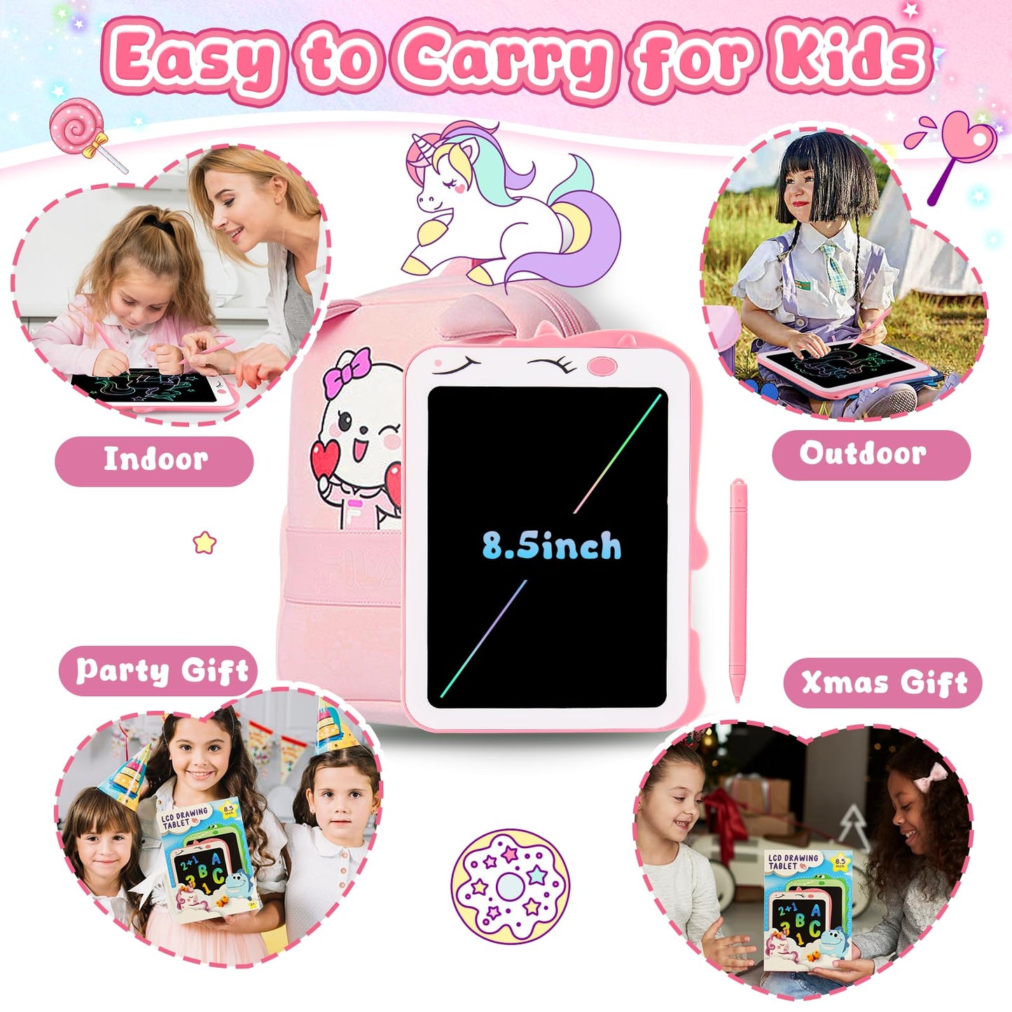 Teriph LCD Writing Tablet for Kids - 8.5 Inch Unicorn Doodle Board, Mess-Free Learning