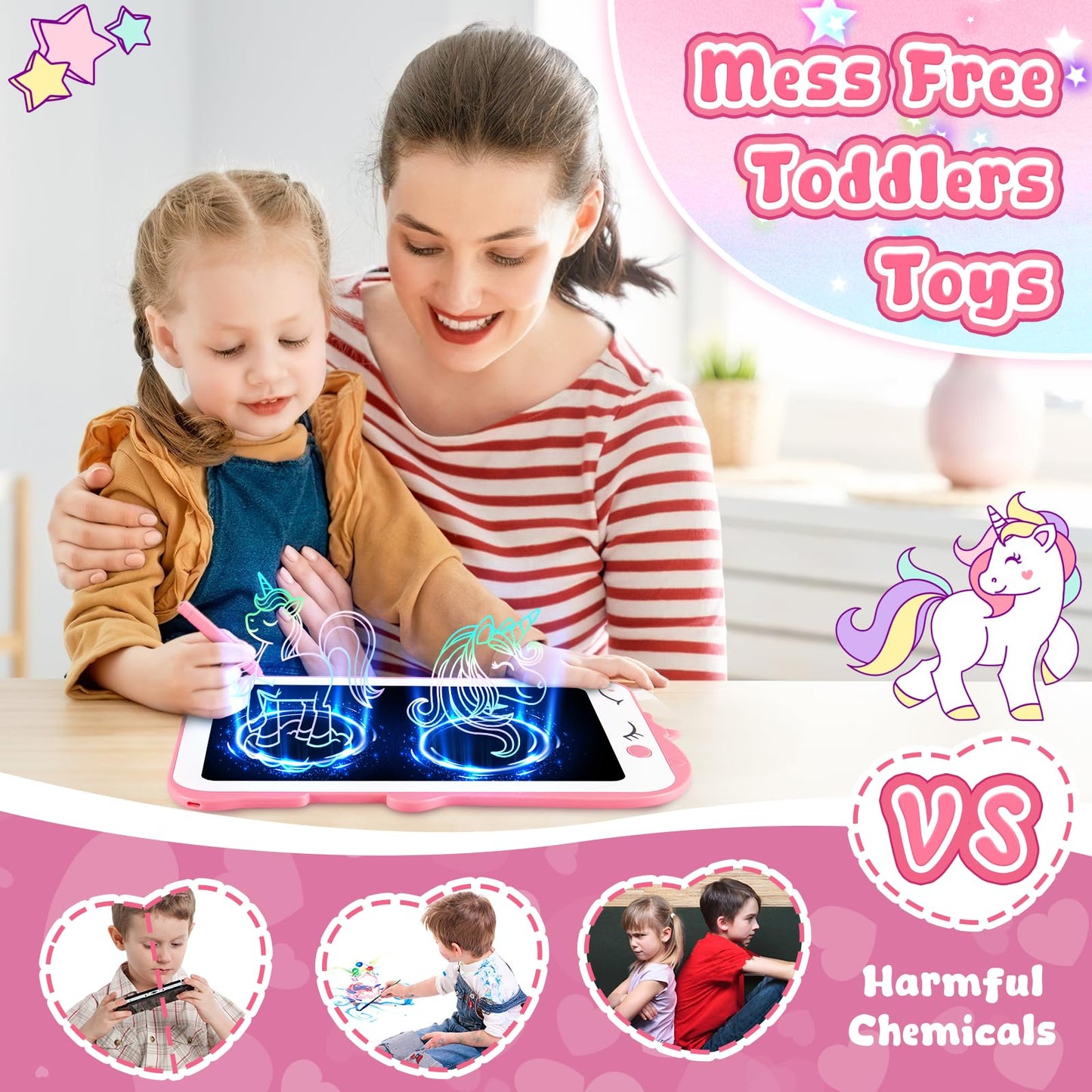 Teriph LCD Writing Tablet for Kids - 8.5 Inch Unicorn Doodle Board, Mess-Free Learning