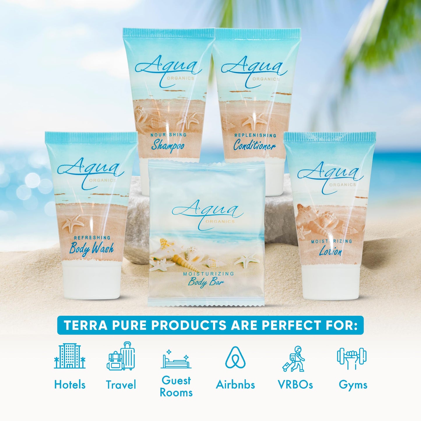 Terra Pure Aqua Organics Hotel Soaps & Toiletries Bulk Set – 150 Travel-Size Pieces (1oz Each)