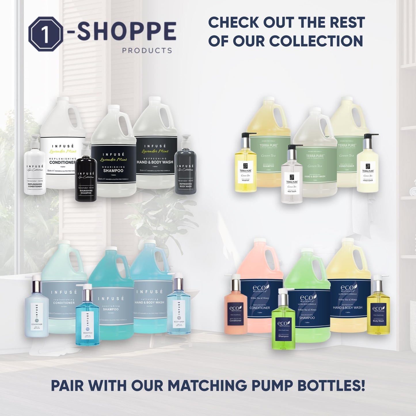 Terra Pure Infuse Hotel Shampoo - 1 Gallon (Set of 4) for Refill Dispensers