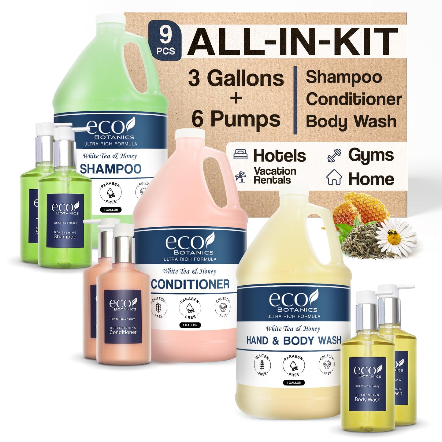 Terra Pure Eco Botanics Gallon & Dispenser Set | Hotel Amenities Kit