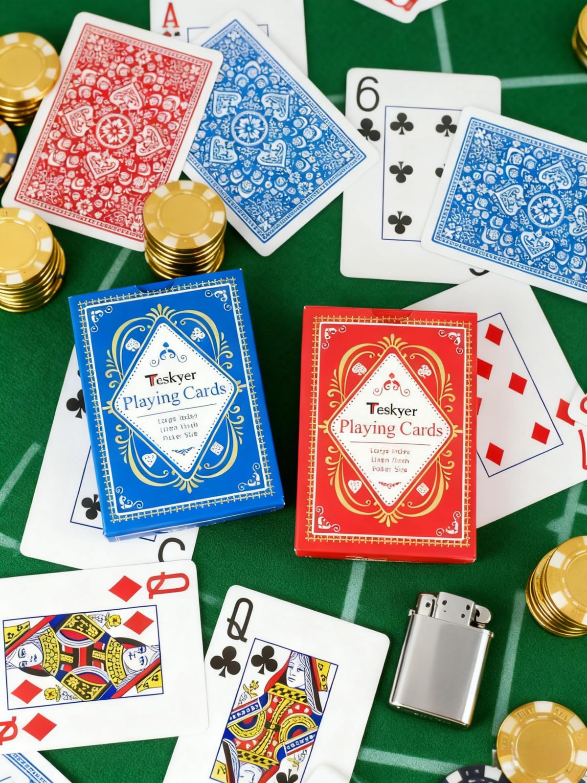 Teskyer 2 Pack Large Print Playing Cards – Large Index, Poker Size, Linen Finish