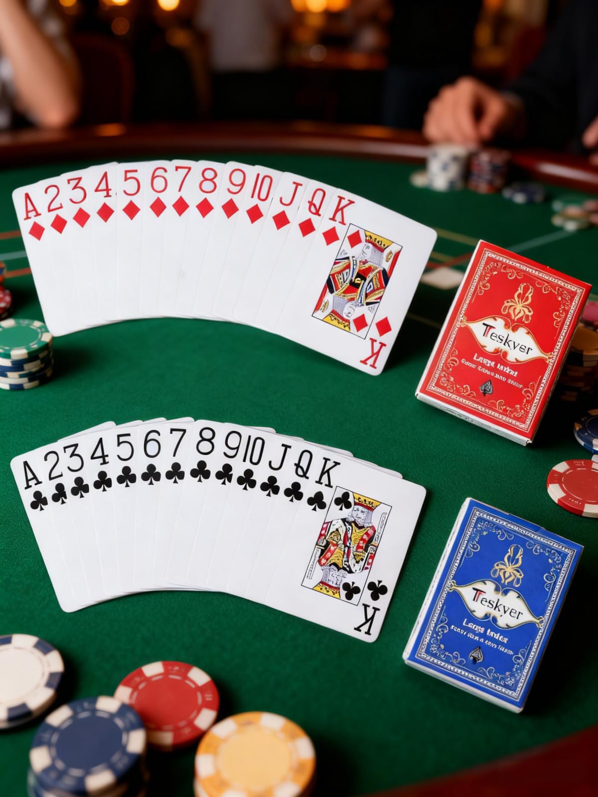 Teskyer 2 Pack Large Print Playing Cards – Large Index, Poker Size, Linen Finish